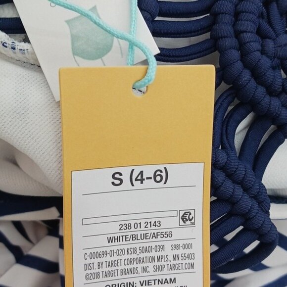 Kona Sol Swimsuit Blue White Striped One Piece Criss-Cross Back Womens Size S - Picture 11 of 12